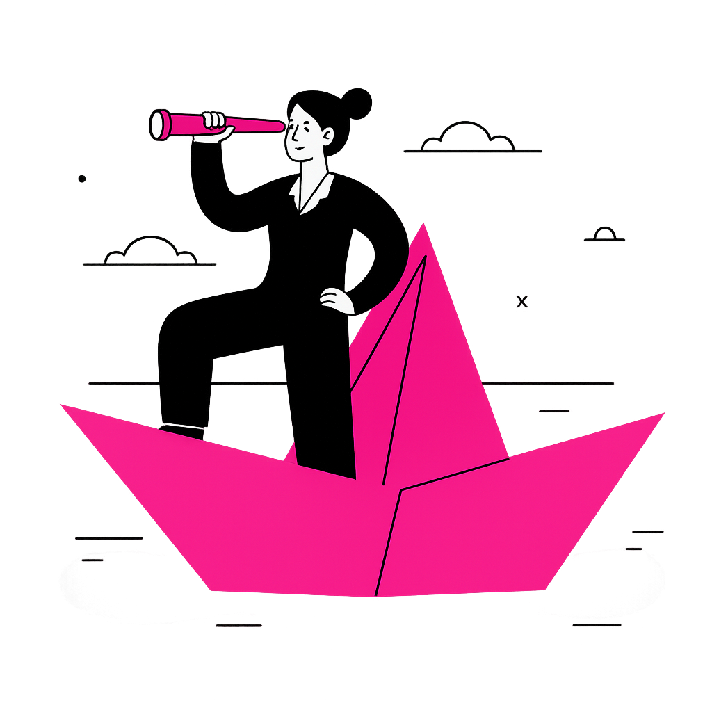 Confident Explorer on Paper Boat